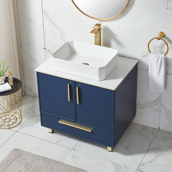 Mercer41 Lizzmore 30" Blue Modern Freestanding Vessel Bathroom Vanity